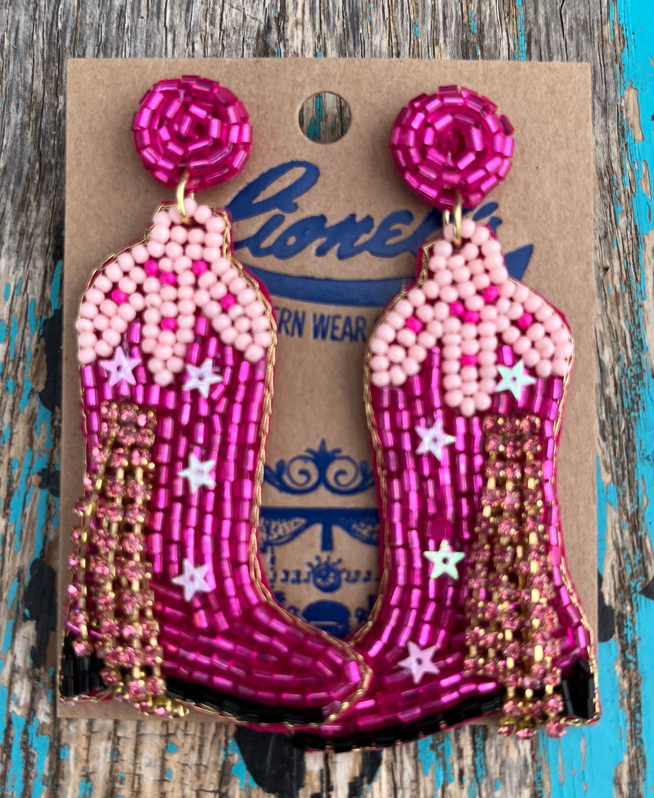 Barbie Hot Pink Beaded Boot Earrings