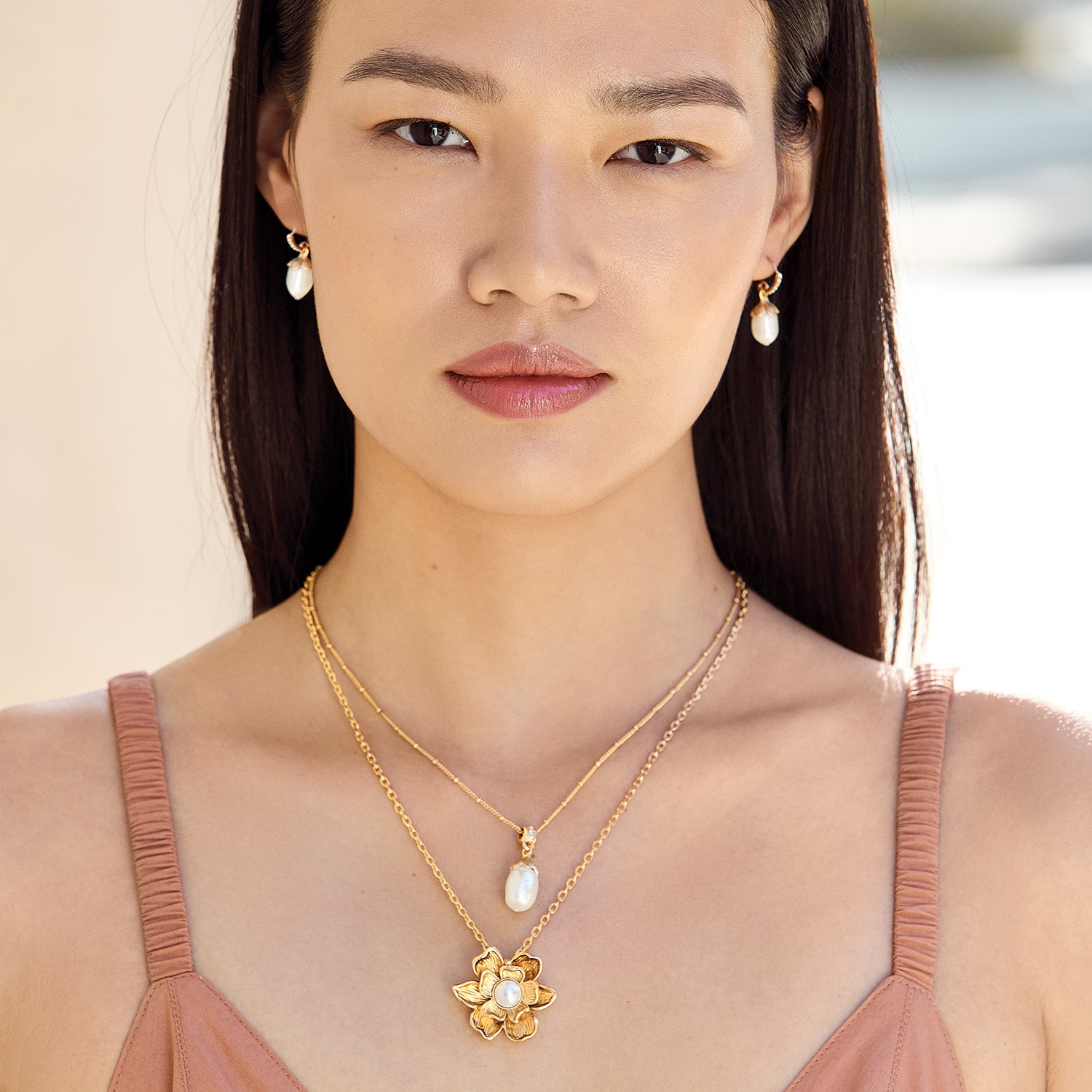 Everbloom Pearl Drop Earrings- Gold