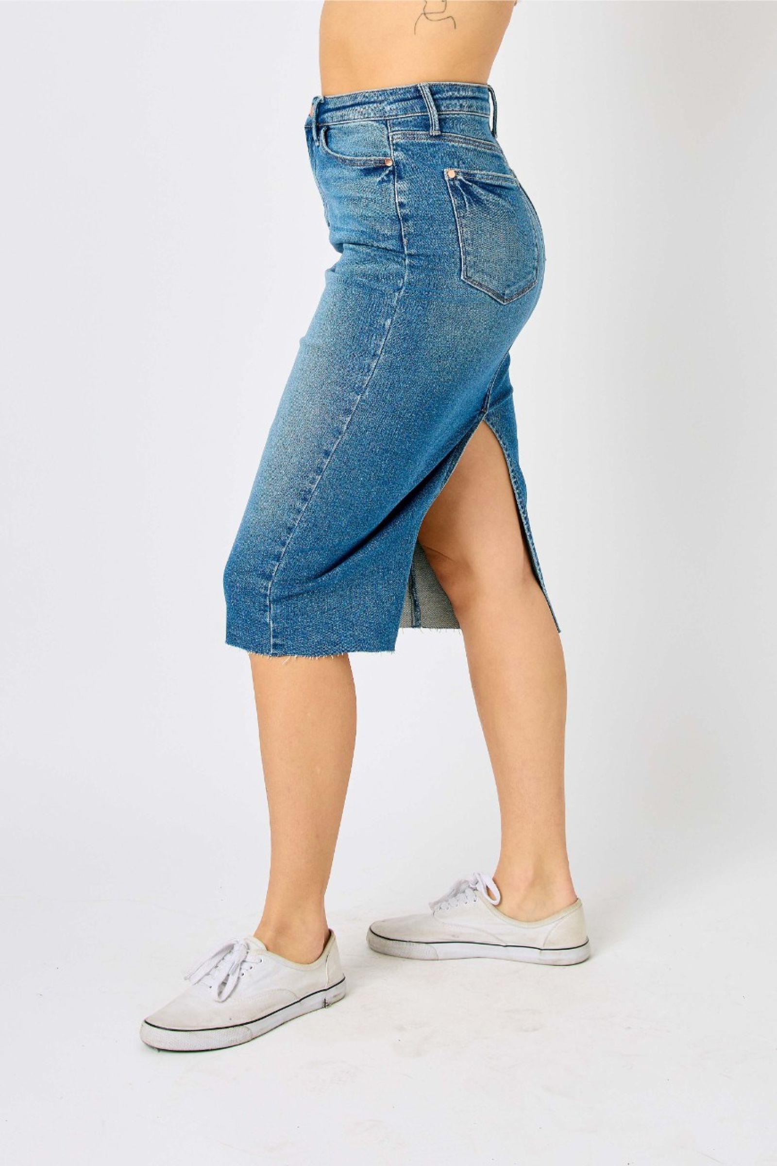 Judy Blue High Waist Mid Length Denim Skirt