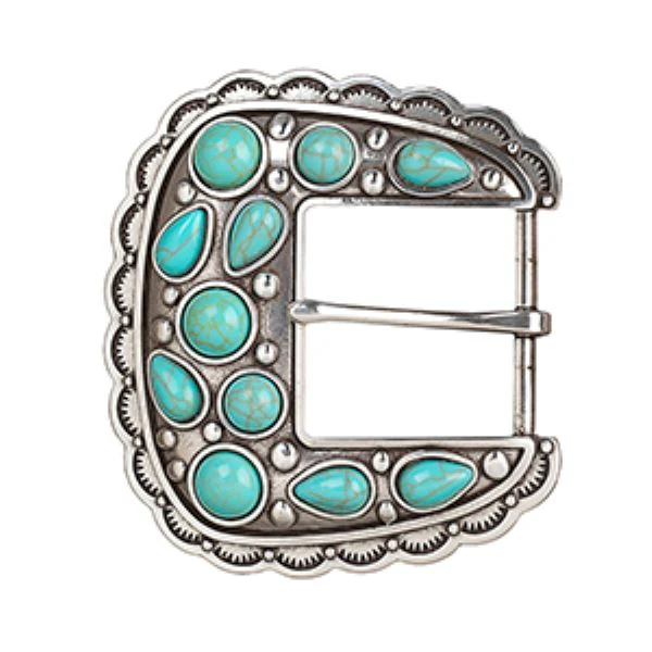 Antique Silver w/ Turquoise Stones Women's Square Buckle