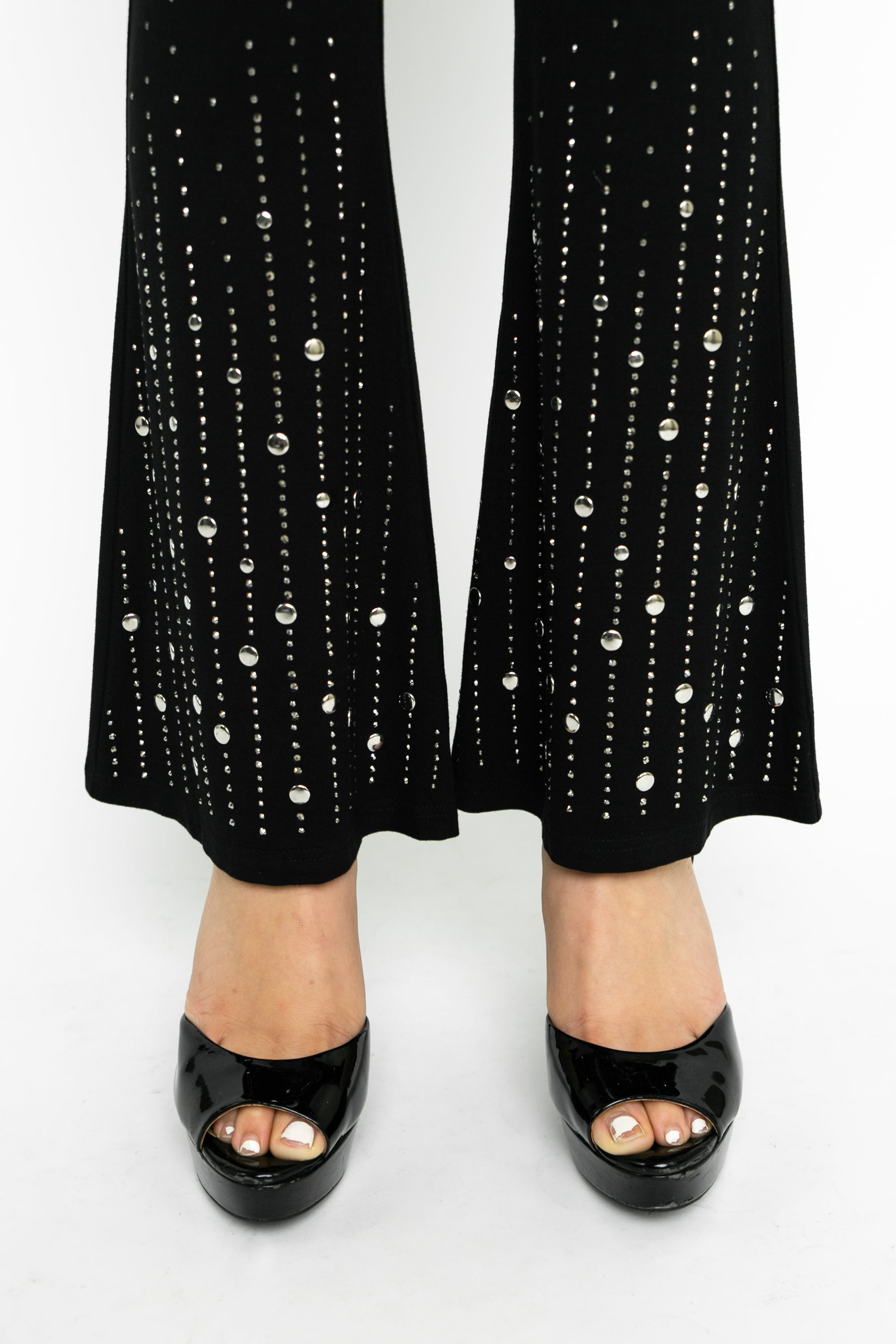 Black Flared Knit Pants w/ Stones