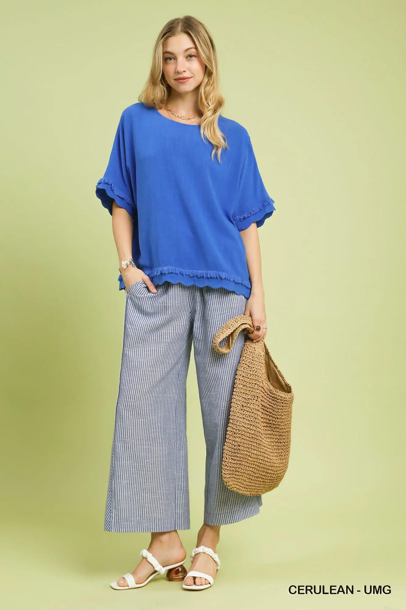 Cerulean Coast Linen Scallop Top