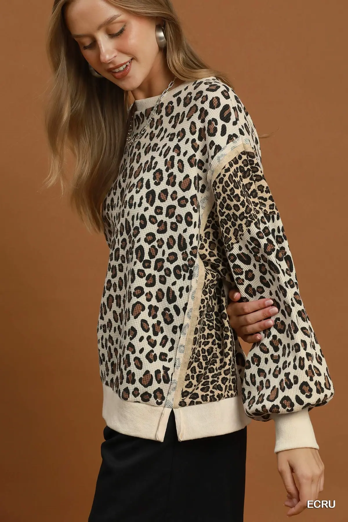 Wild Side Waffle Knit Pullover 🐆🤎