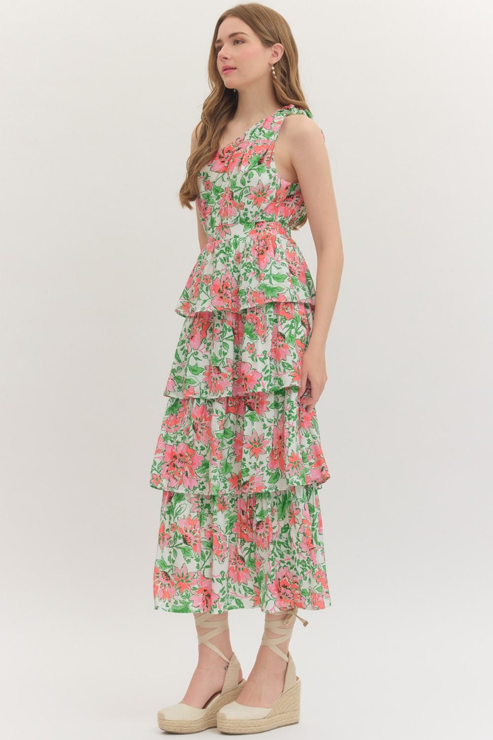 Summer Floral One Shoulder Midi Dress