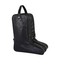 Black Faux Leather Boot Bag w/ Tooled Yoke