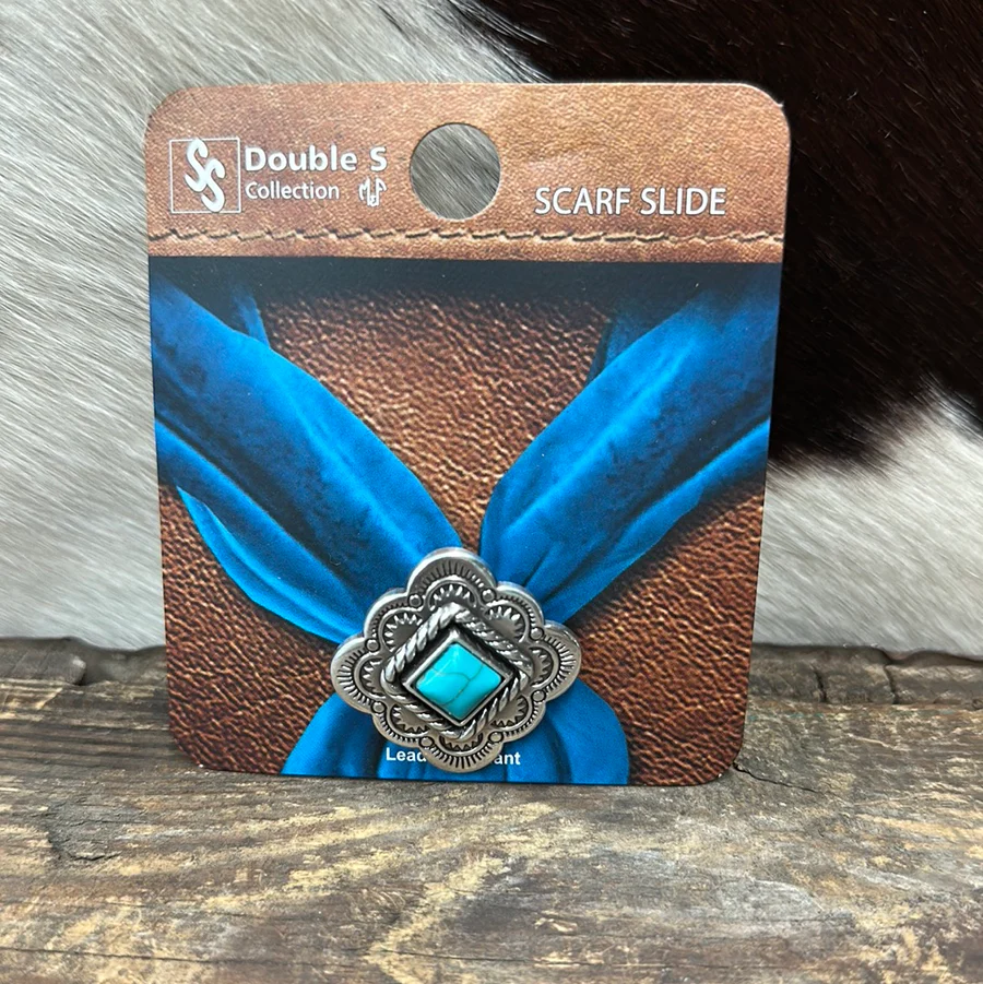 Diamond Turquoise Scarf Slide on Antique Silver