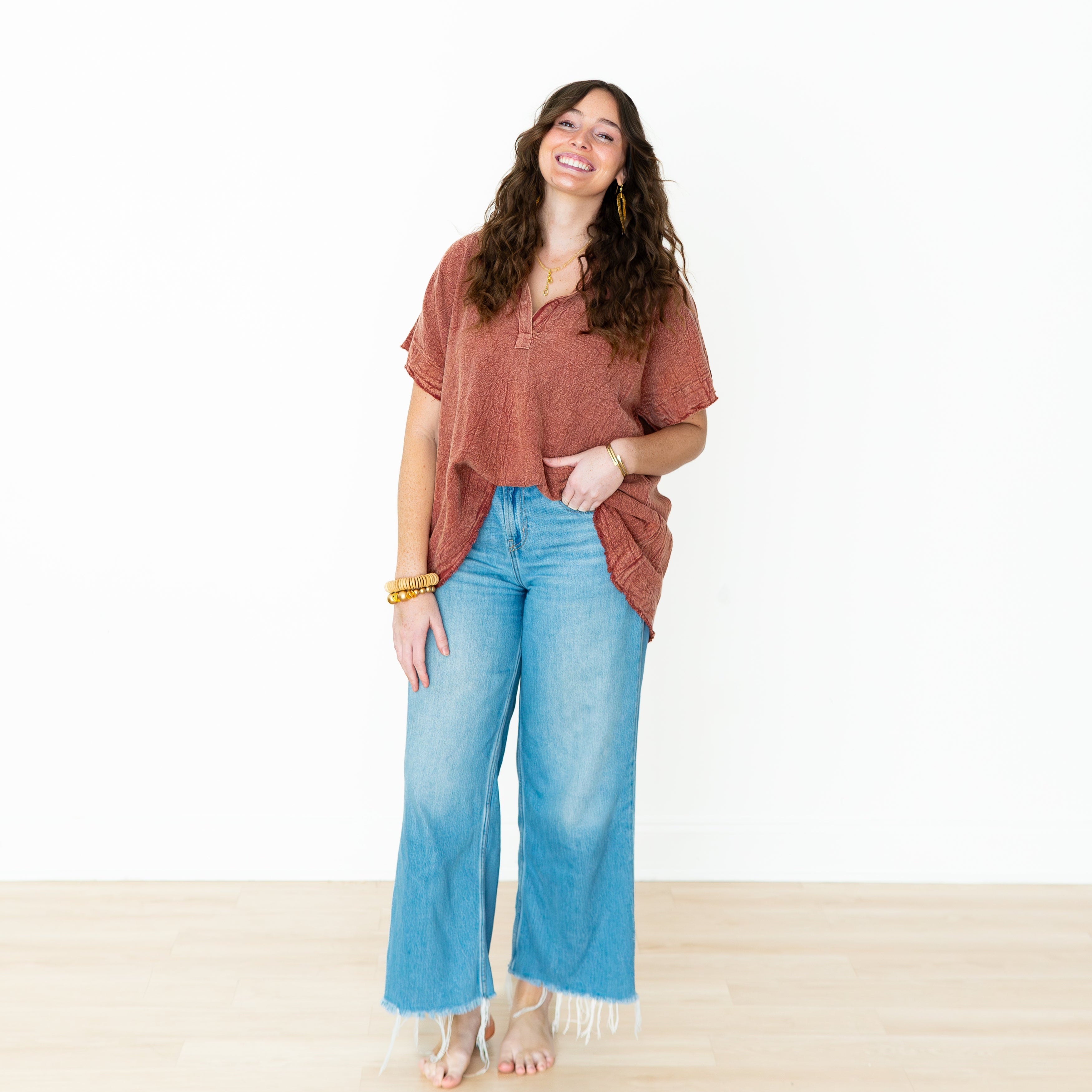 Relaxed Cotton Gauze Stonewashed Tunic