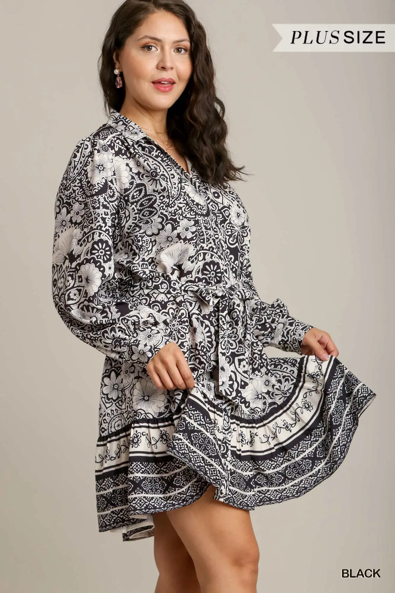 Black & White Border Print Mini Dress