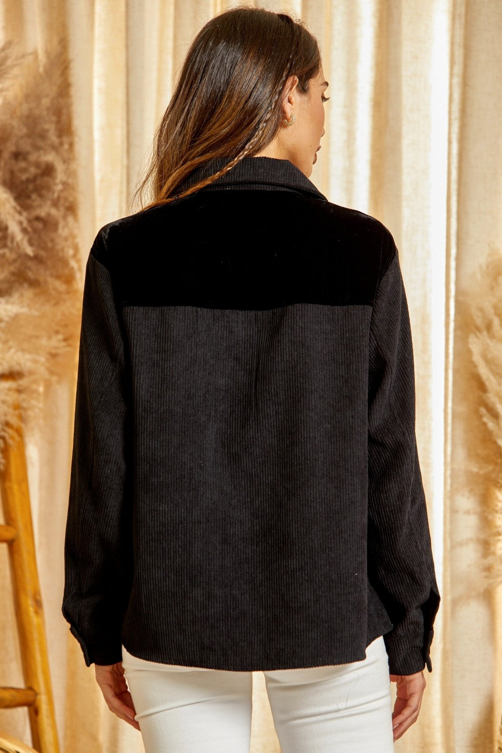Black Corduroy Shirt/Jacket w/ Embroidery