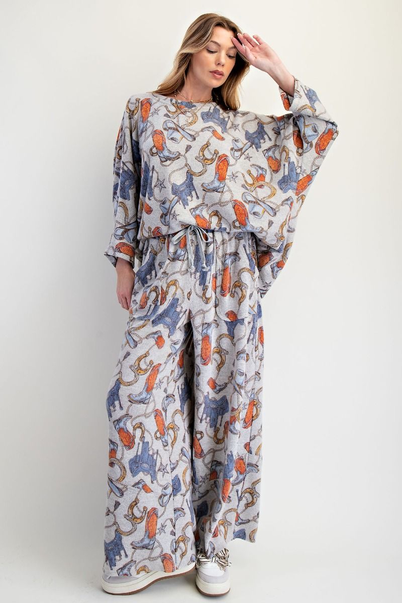 Western Print Top & Pant Lounge Set