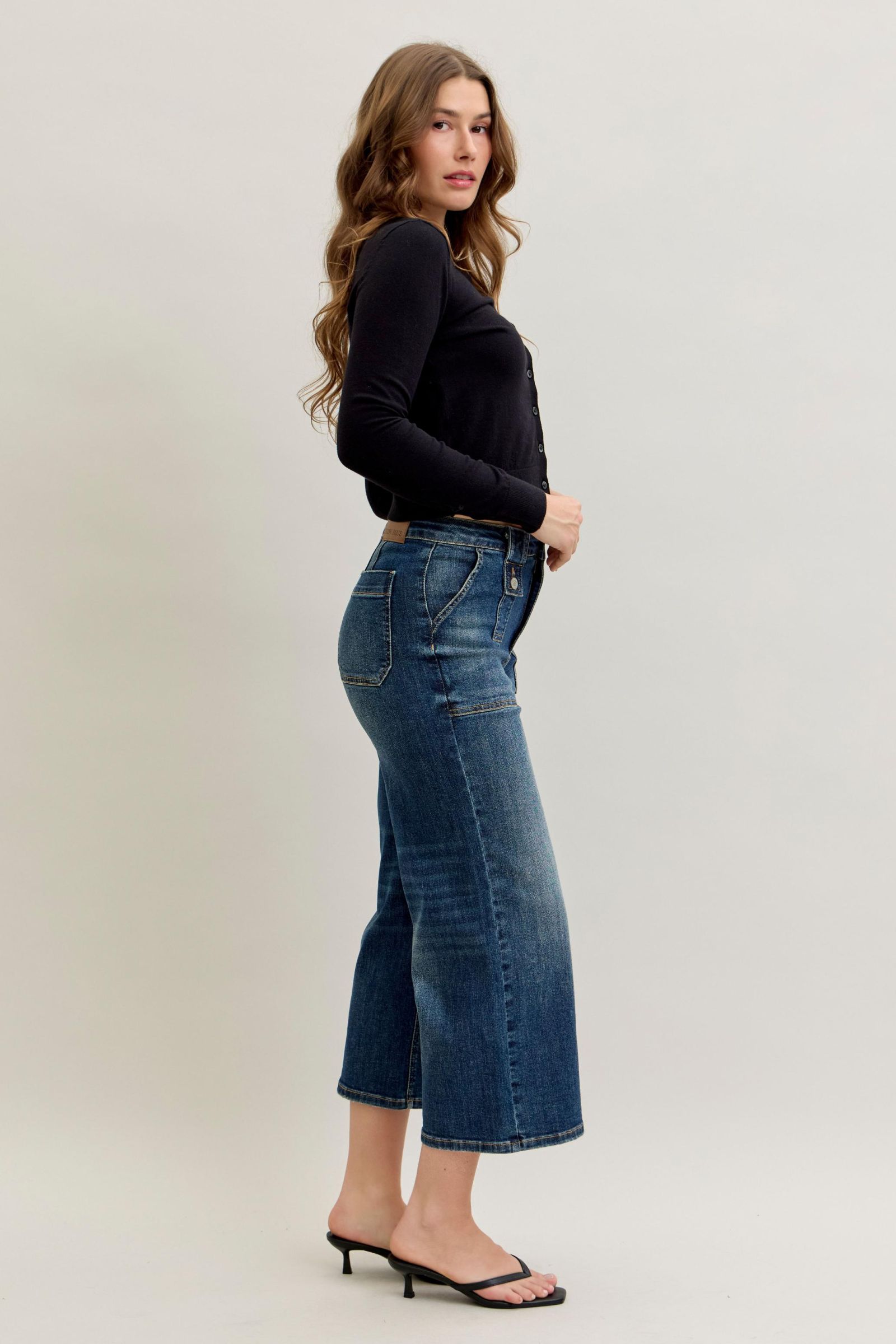 Judy Blue High Waist Wide Crop Utility & Patch Pocket Jeans