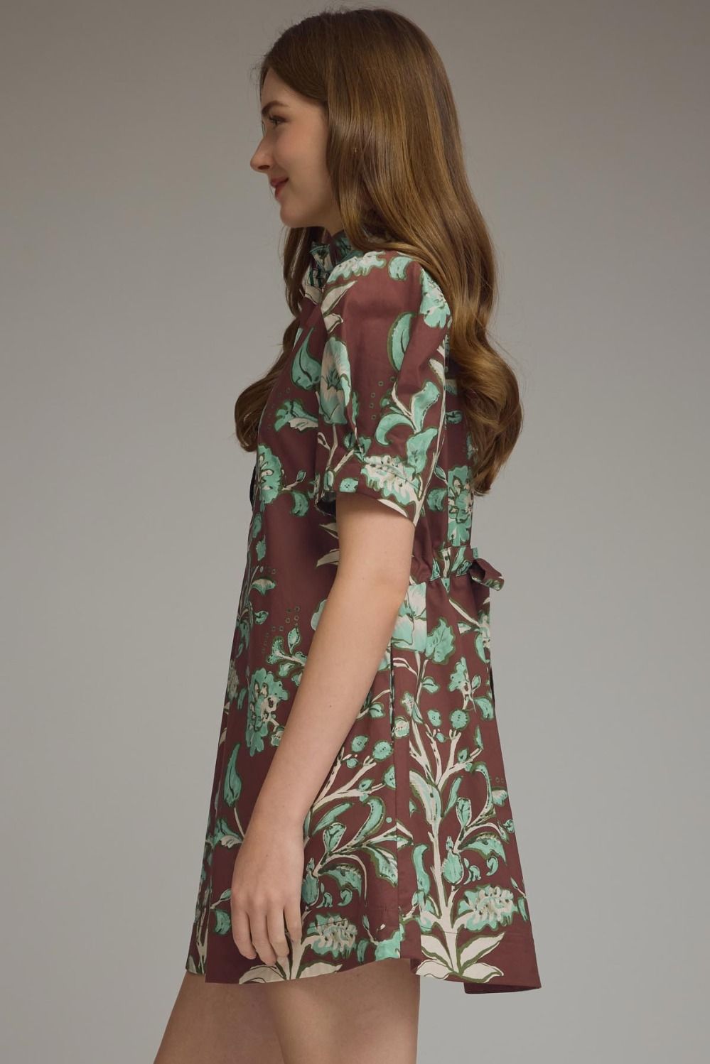 Vintage Floral Ruffle Neck Mini Dress
