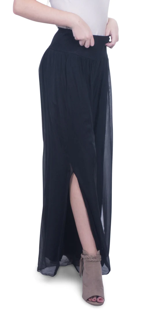 Black 100% Washable Silk Pant w/ Side Slit