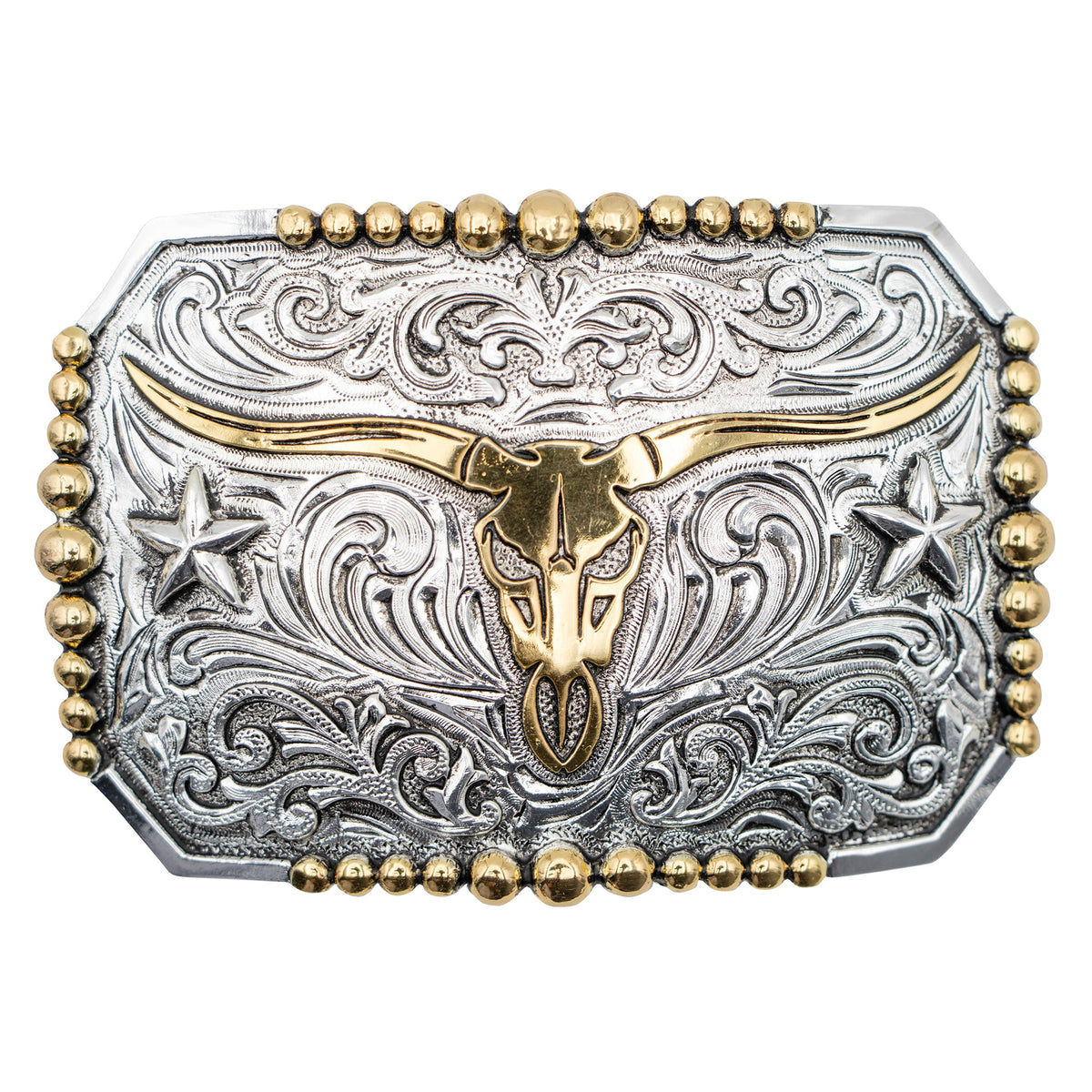 Longhorn and Stars with Beaded Border Buckle