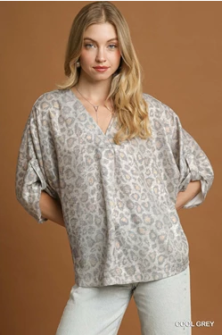 Cool Grey Leopard Print Top