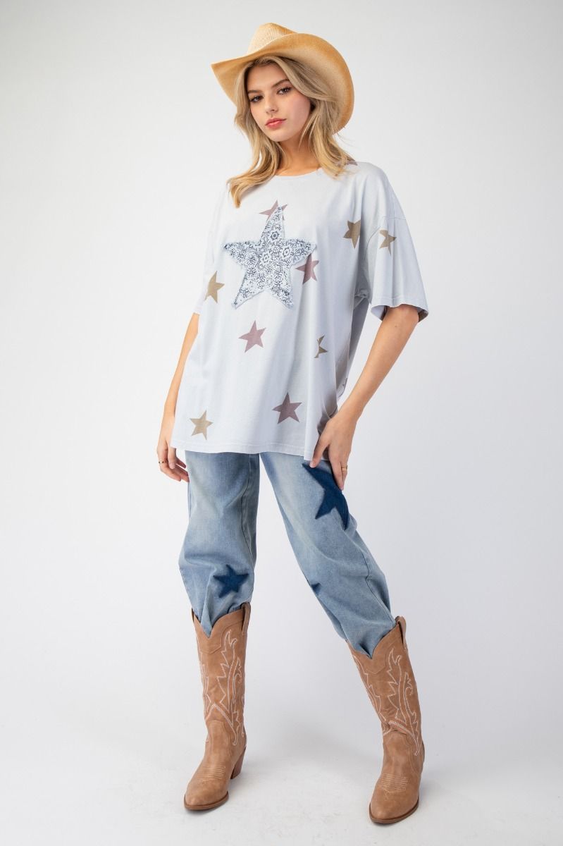 Light Blue Washed Star Patch Tee