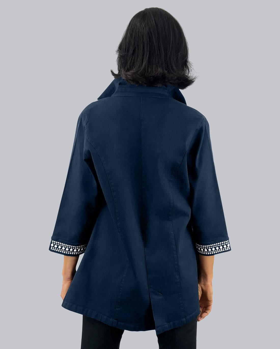 Black Denim Swing Jacket w/ Embellished Details