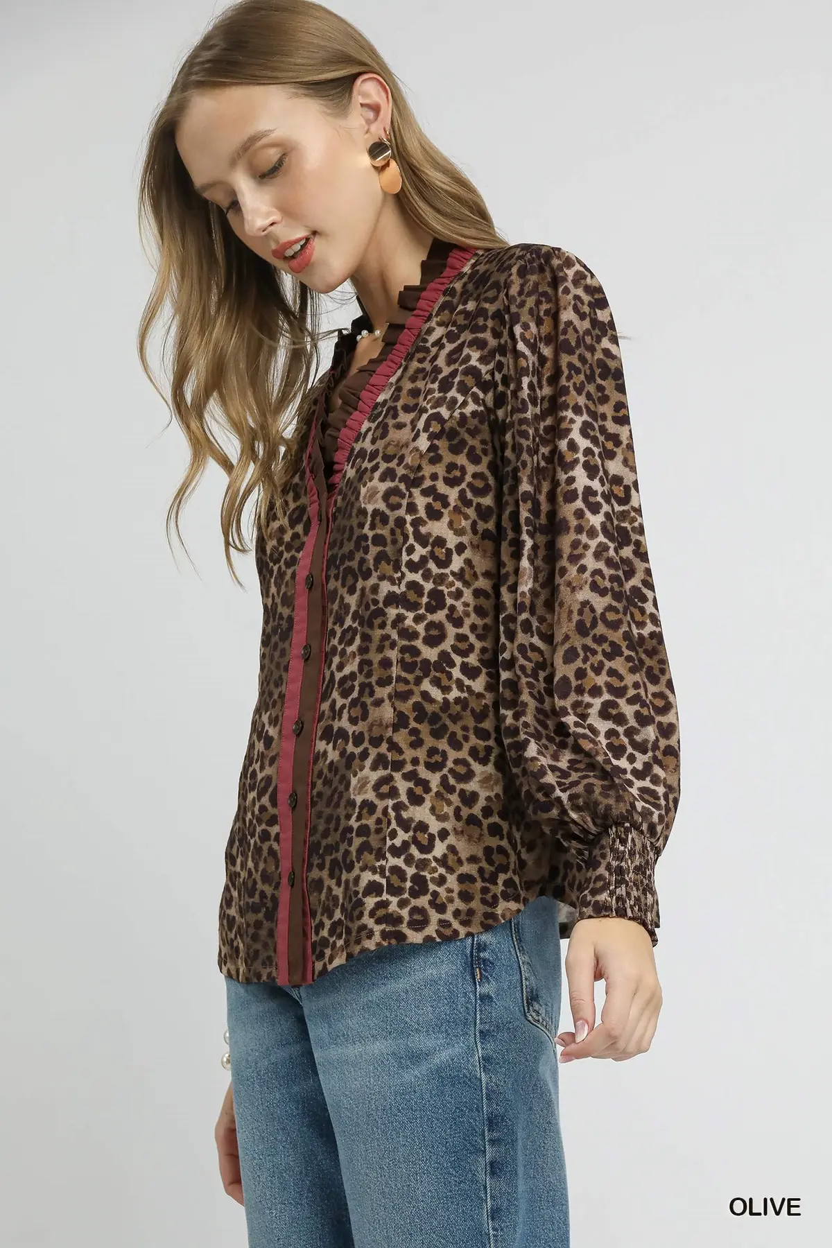 Playful Leopard Top w/ Contrast Trim