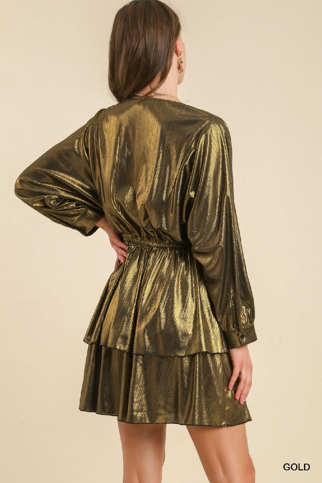 Metallic Gold Tiered Dress