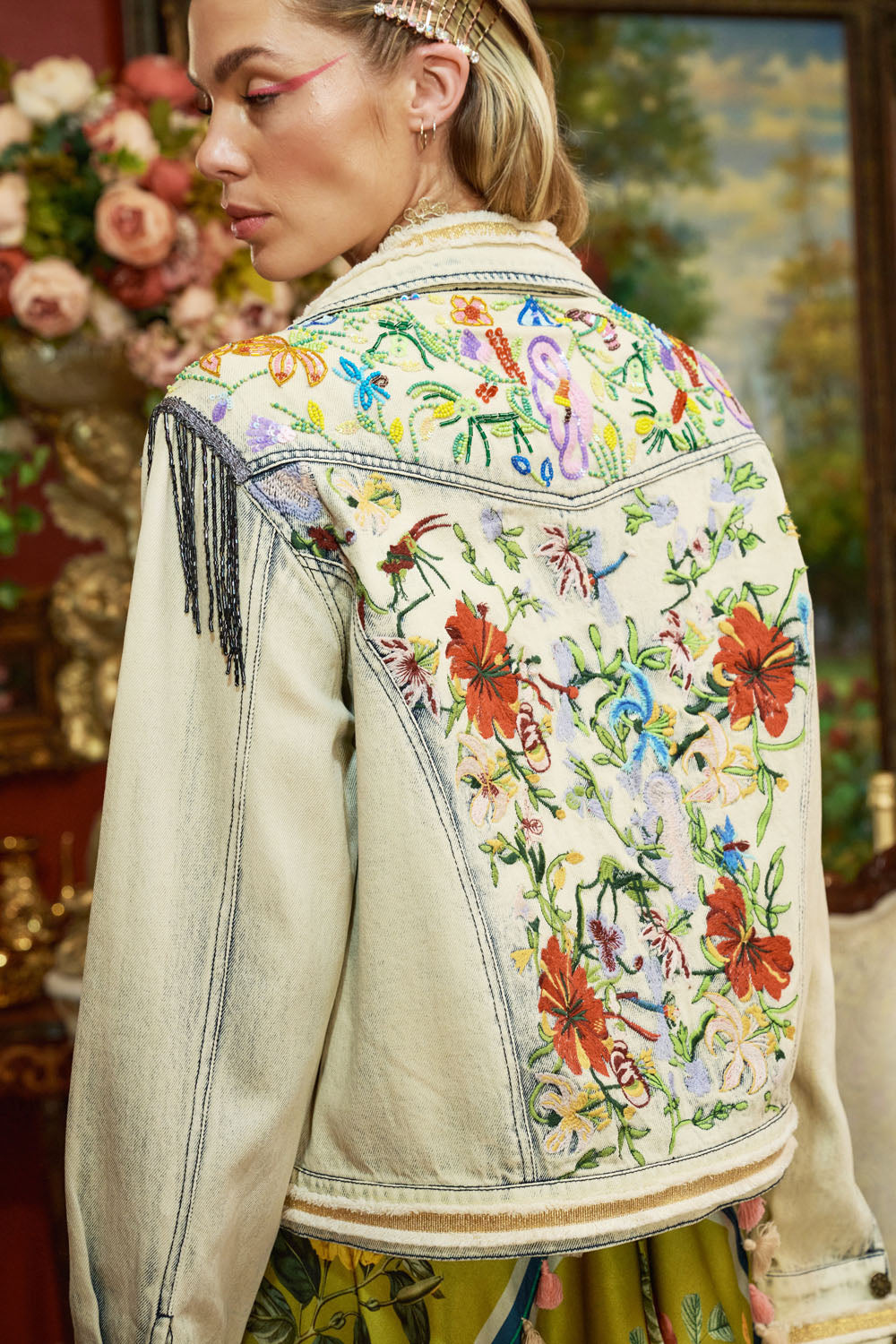 Country Queen Embellished Denim Jacket by Aratta