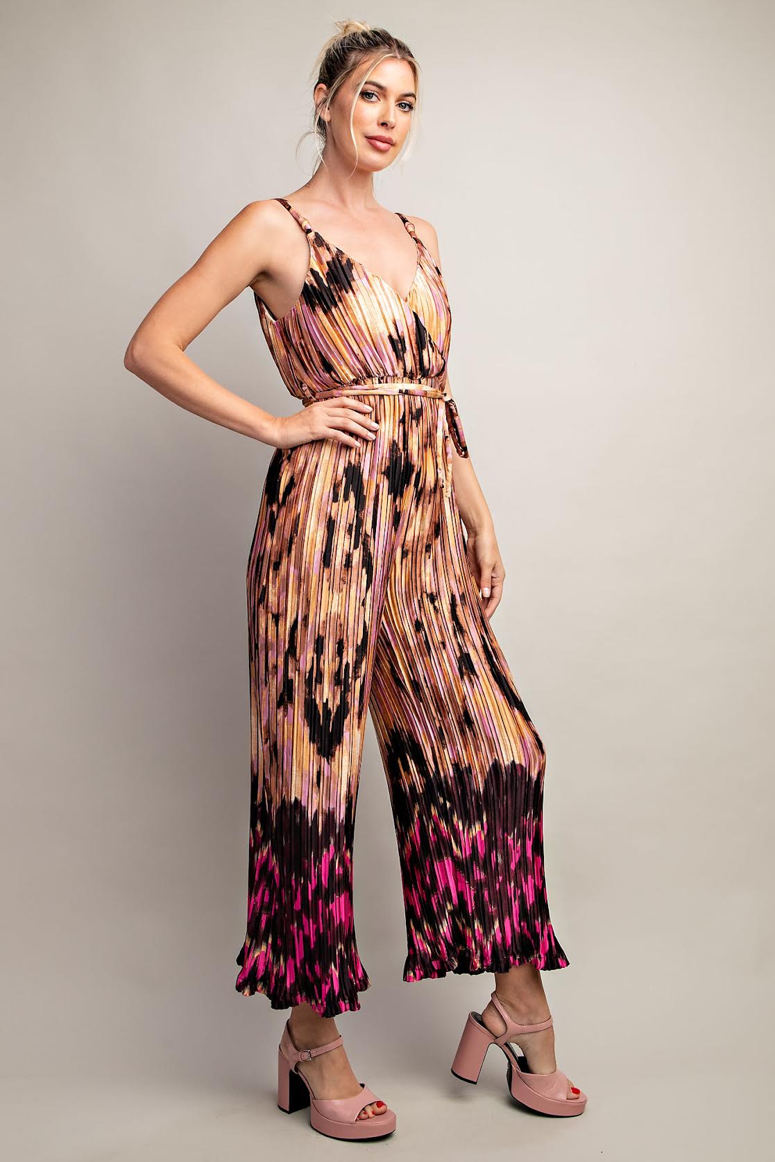 Shades of Roses Pleated Jumpsuit