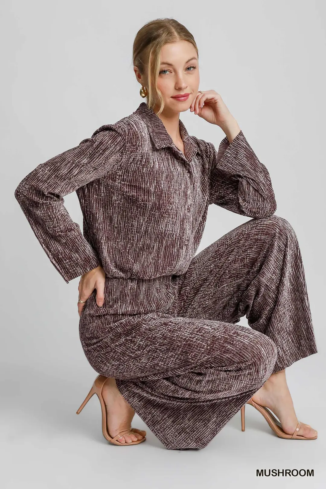 Taupe Textured Velvet 2 pc Set Pant & Top