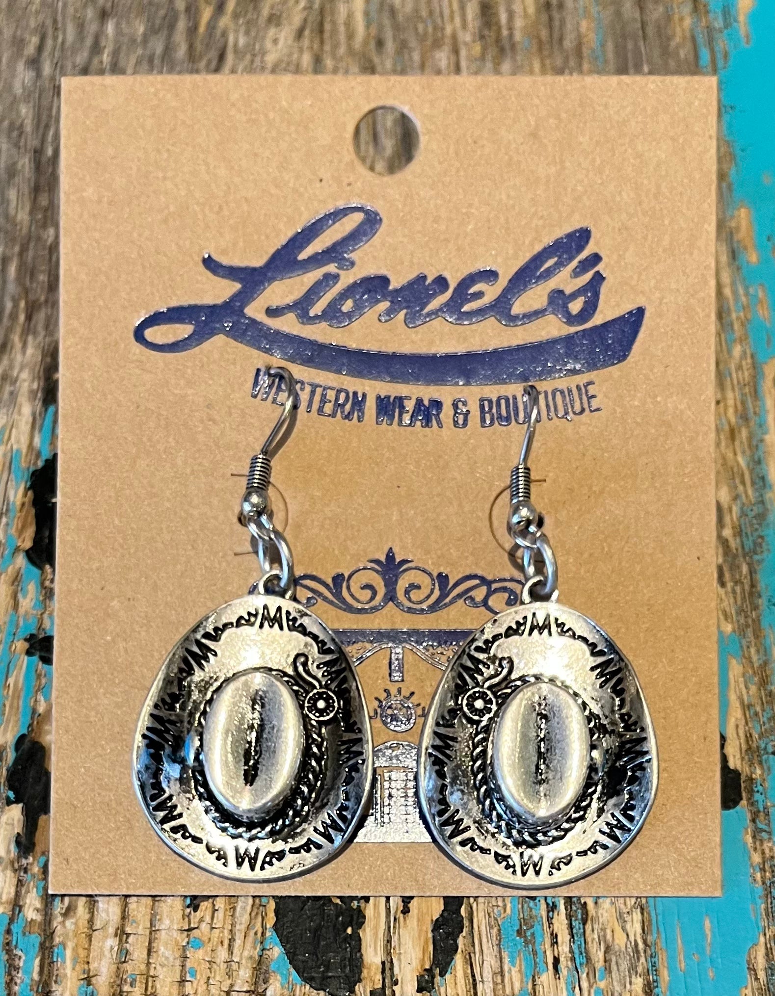 Antique Silver Western Hat Earrings