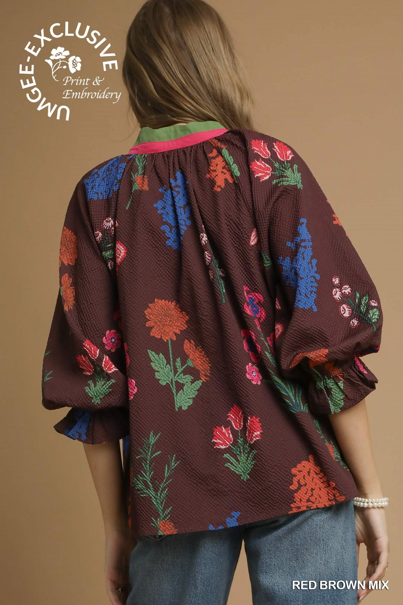 Red/Brown Mix Floral Textured Top