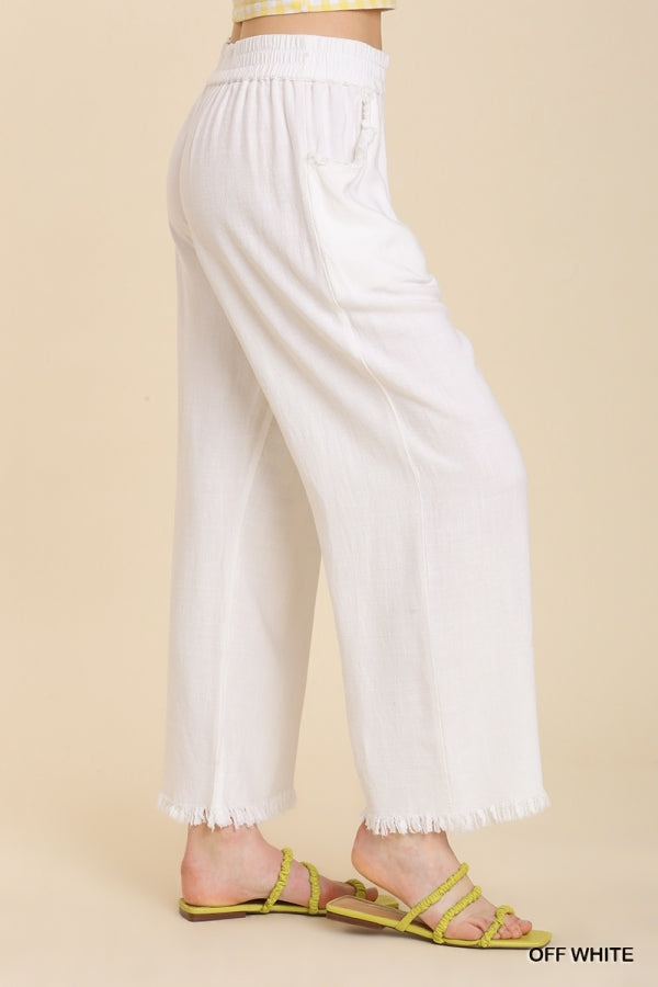 White Linen Blend  Pant w/ Elastic Waist