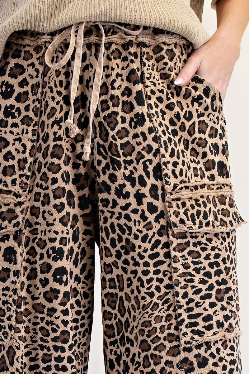 Mineral Washed Animal Print Cargo Pants