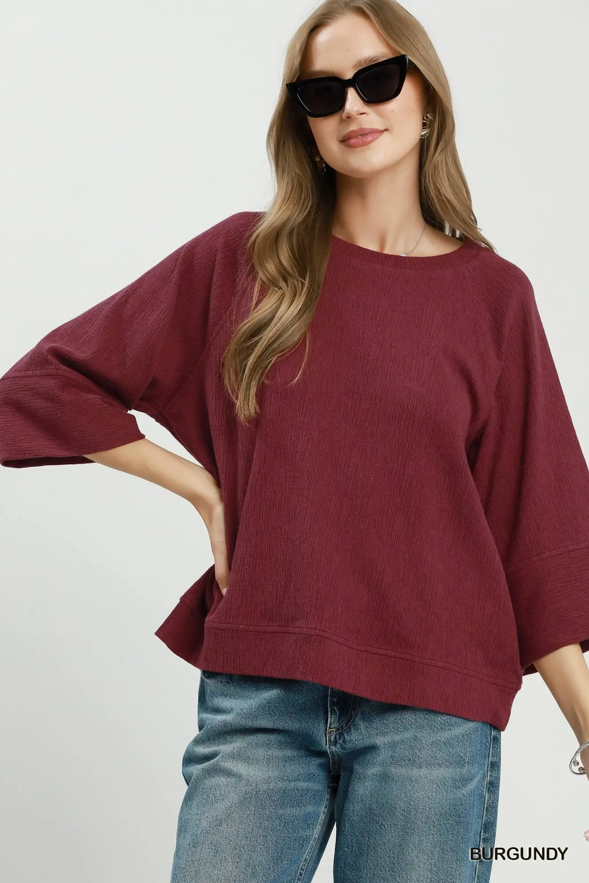 Burgundy Slub Knit Dolman Top 🍷