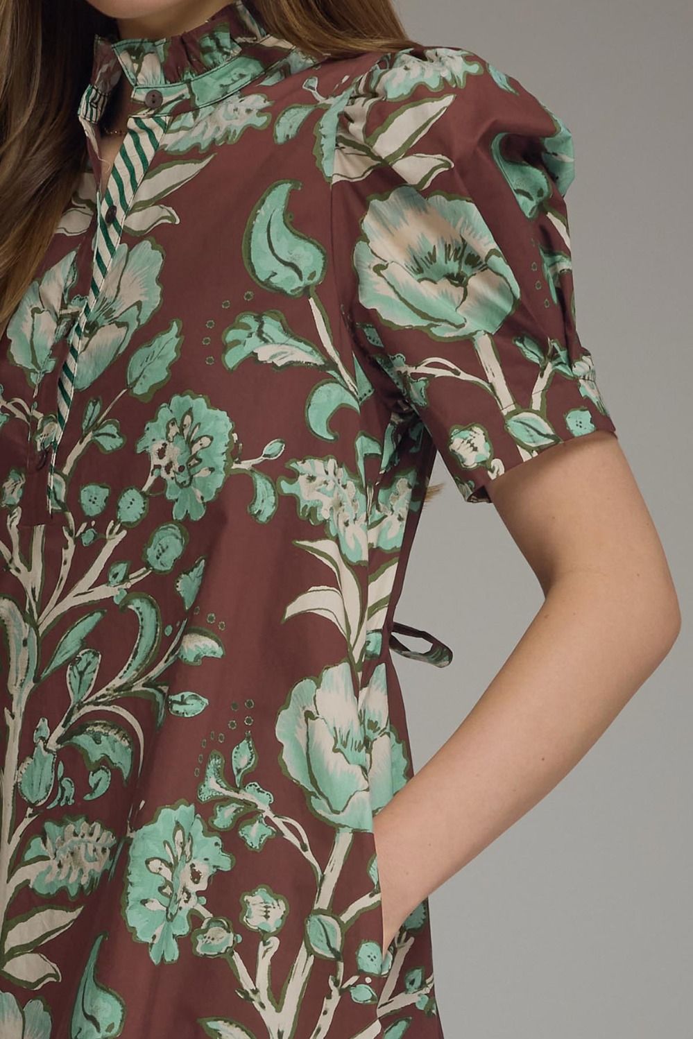 Vintage Floral Ruffle Neck Mini Dress
