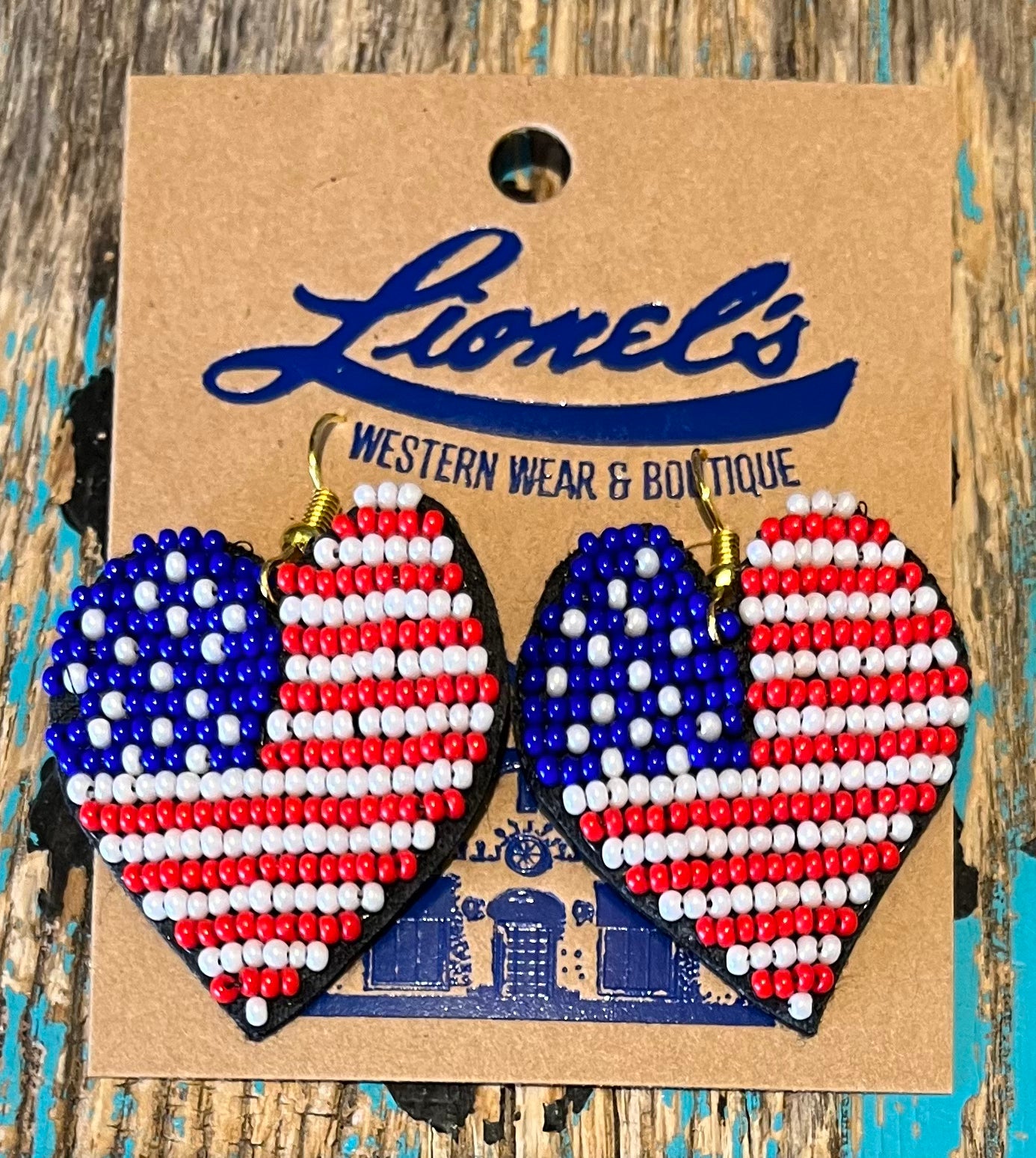 Heart Shaped Patriotic Beaded Earrings