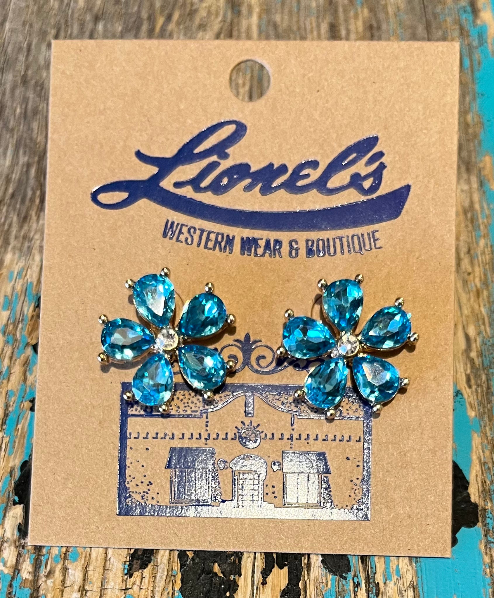 Turquoise Crystal Flower Earrings