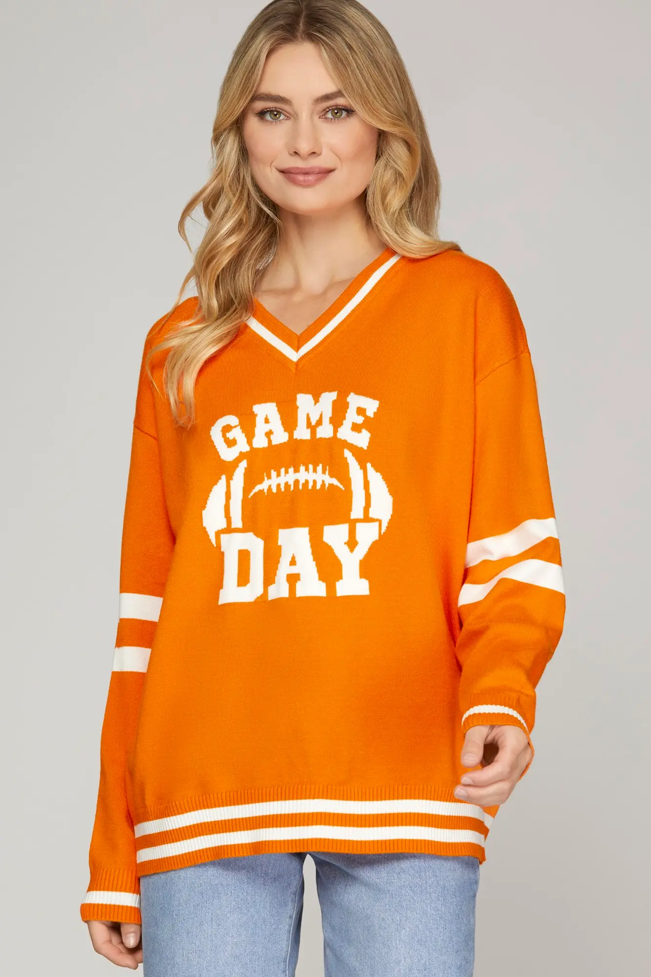Game Day Football Orange/White Sweater Top