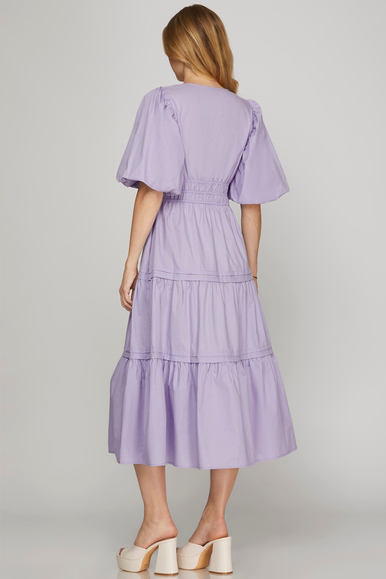 Pastel Lilac Cotton Tiered Maxi Dress