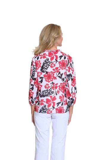 White w/ Red & Black Floral  Top by Multiples