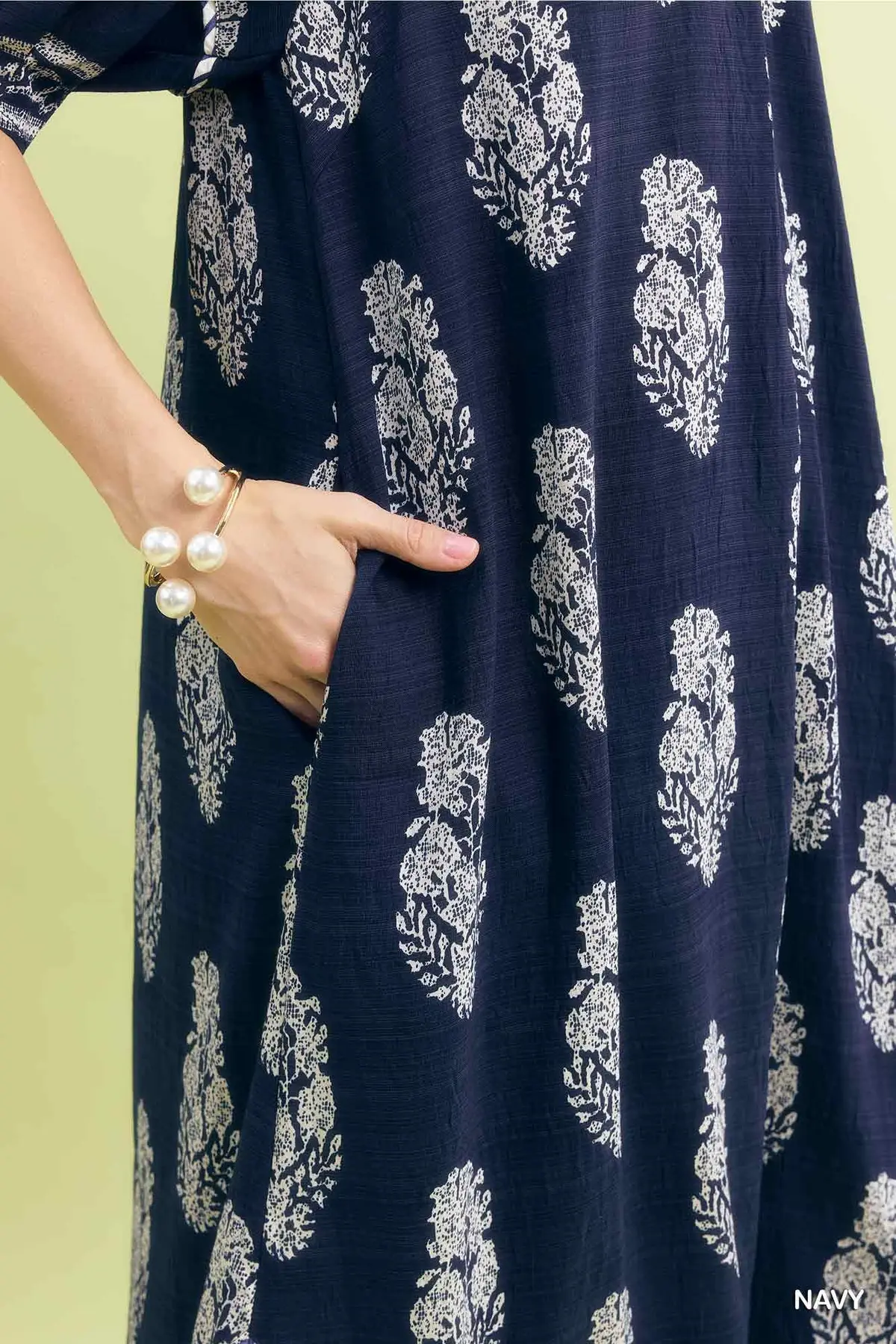 Navy  Border Print Midi Dress