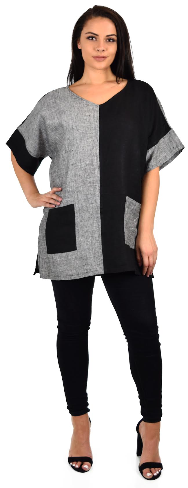 Mix & Match Black/Grey Oversized Linen Top