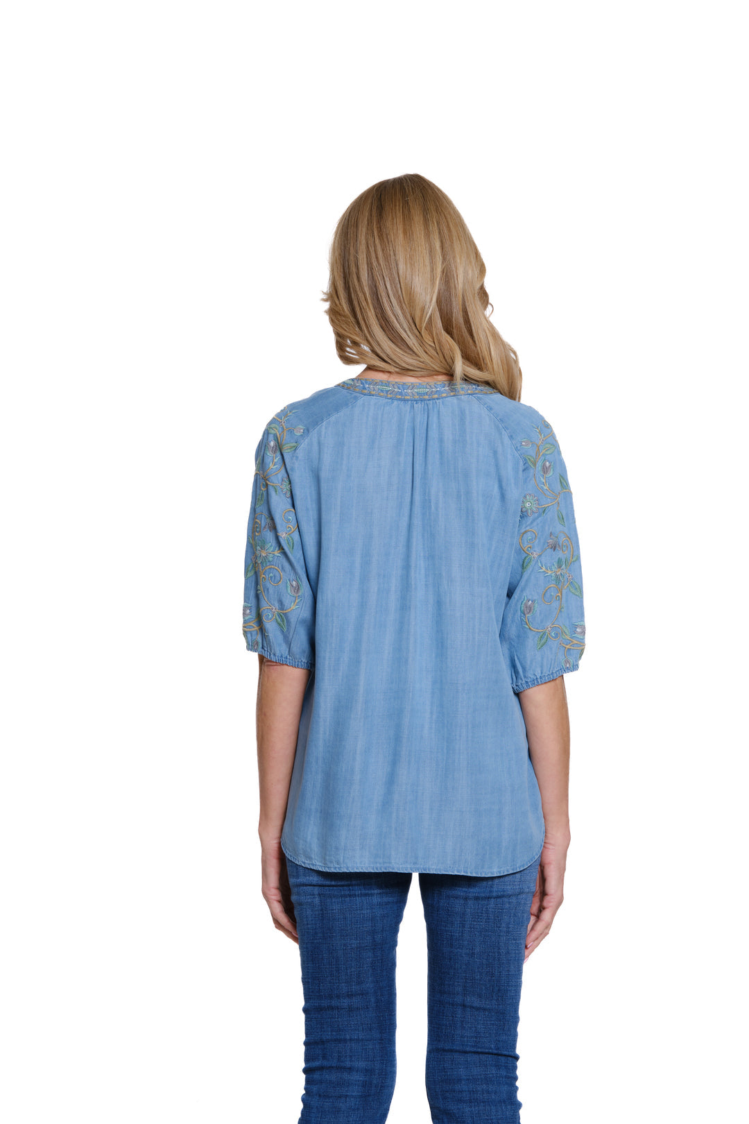 Embroidered Denim Top