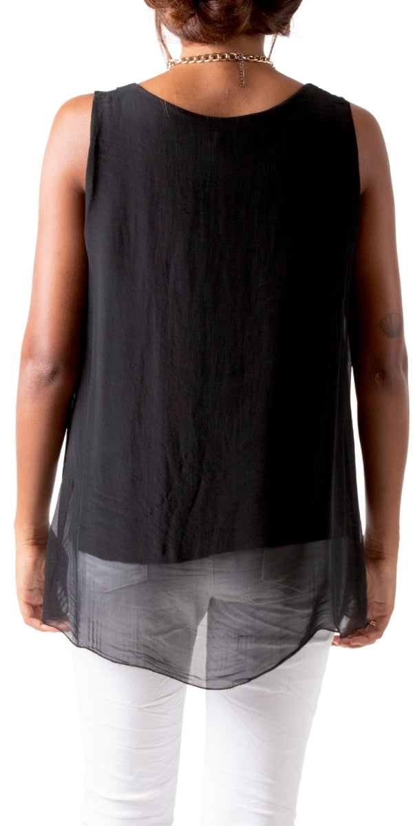 Italian Made Sleeveless V-Neck Silk Top