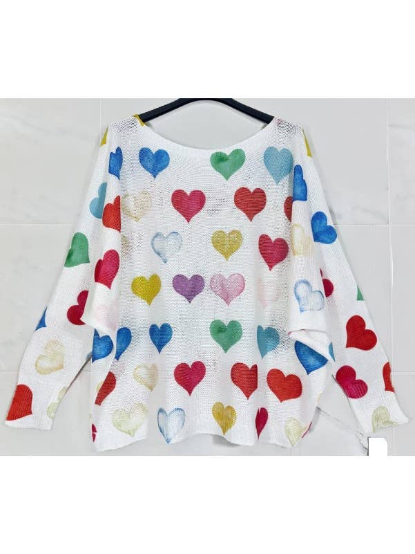 Multi Hearts Knit Printed Sweater