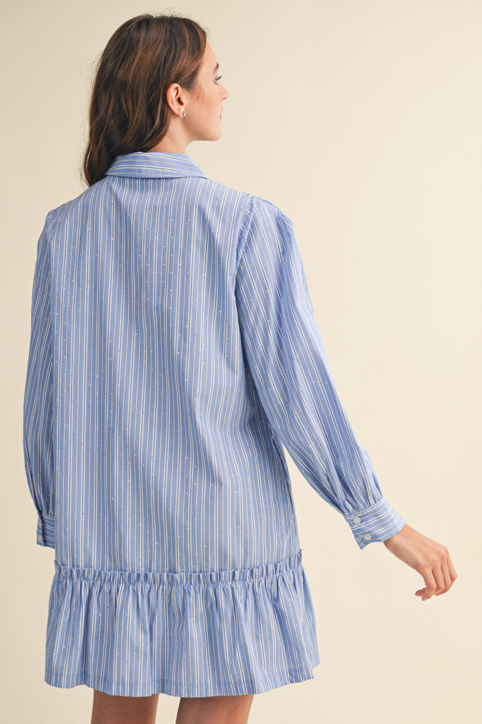 Rhinestone Striped Button Down Mini Dress