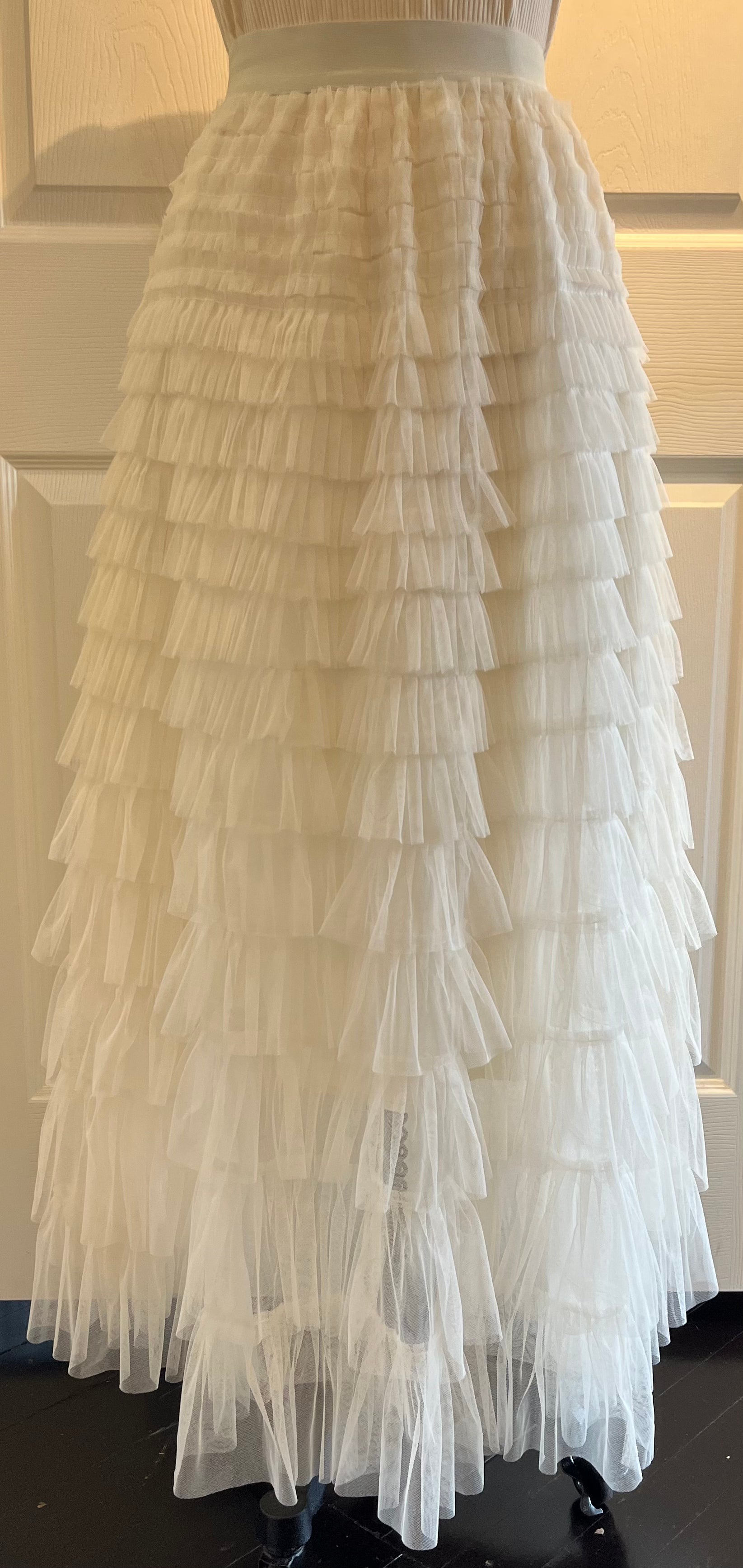 Ivory Tiered Ankle Length Tulle Skirt