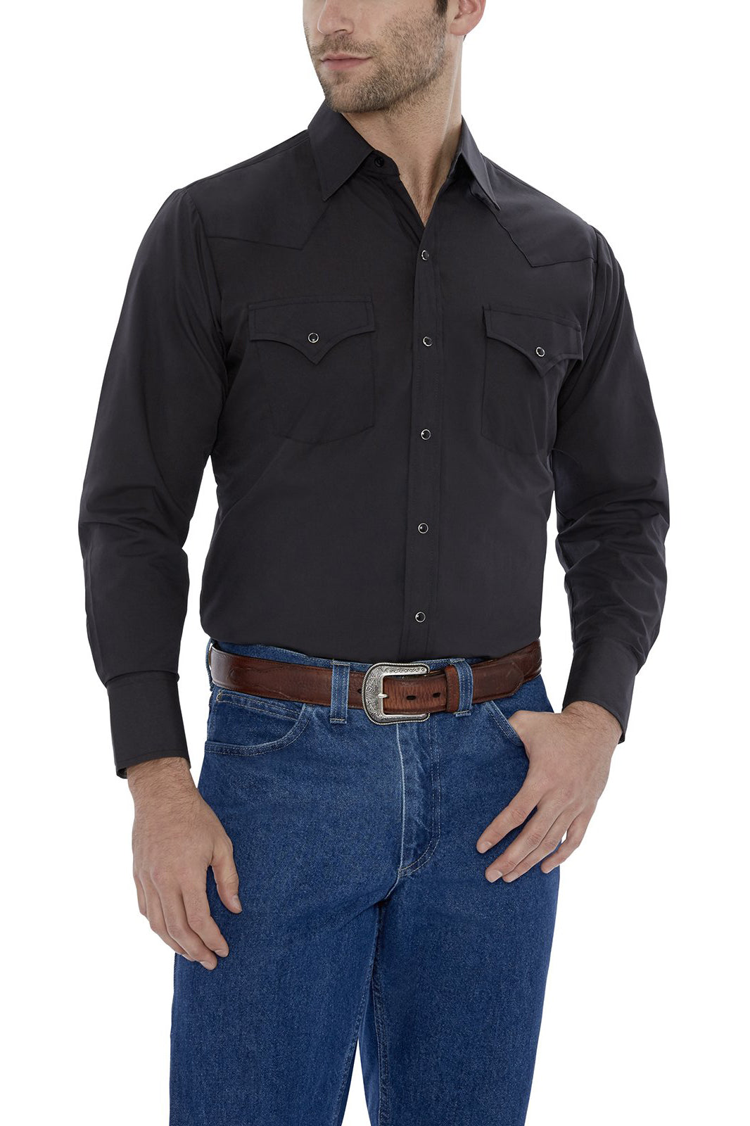 Ely & Walker Solid Black Western Shirt/Easy Care