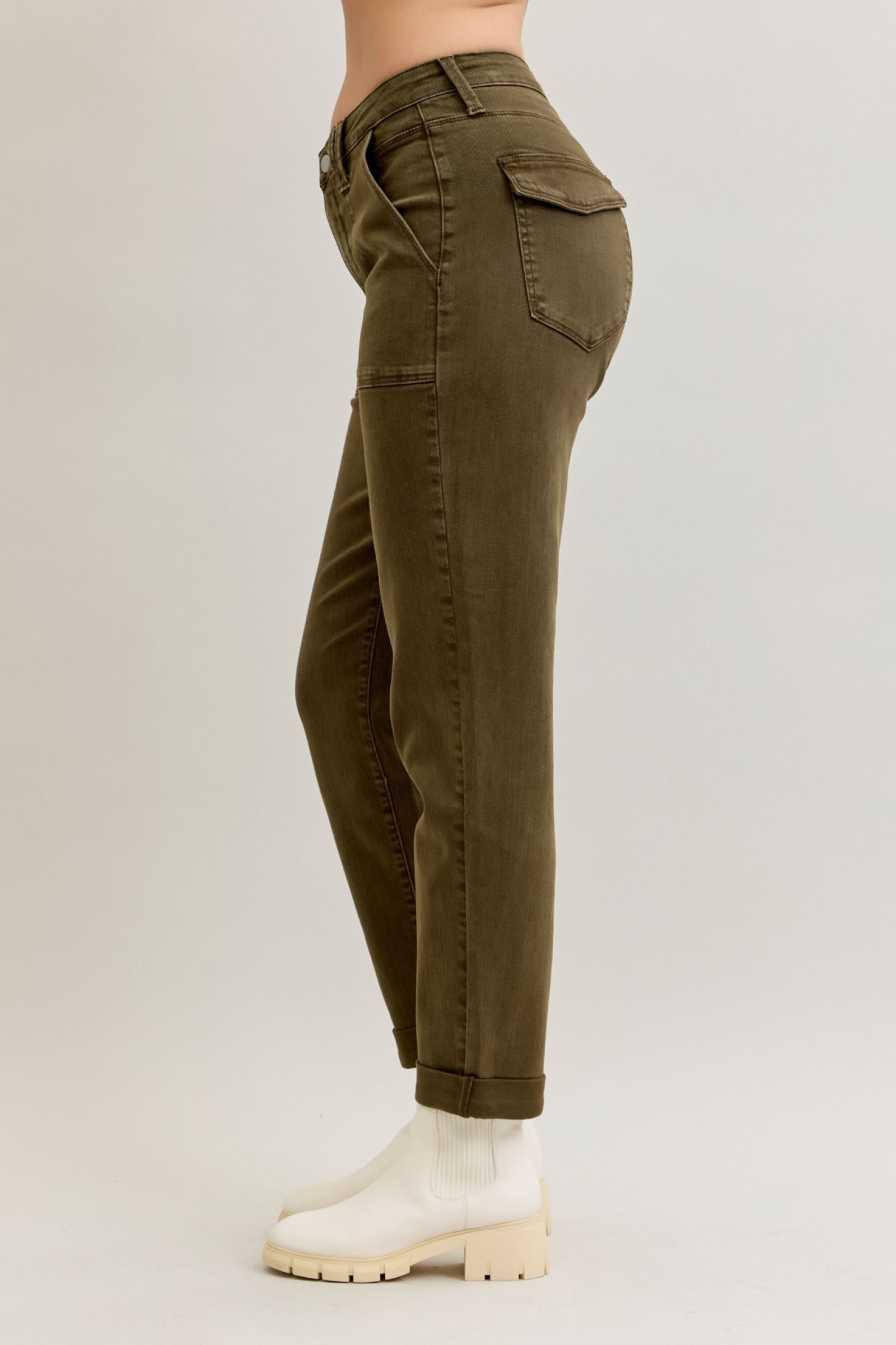 High Waist Dark Forest Garment Dyed Cuffed Jean by Judy Blue