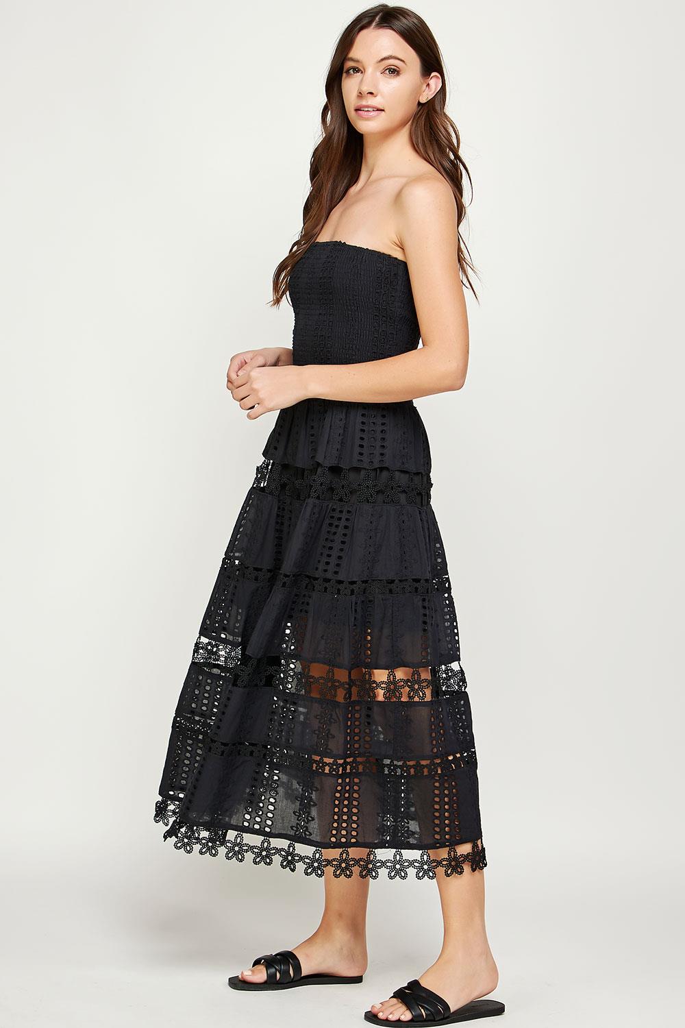 Black Cotton Eyelet Tube Dress