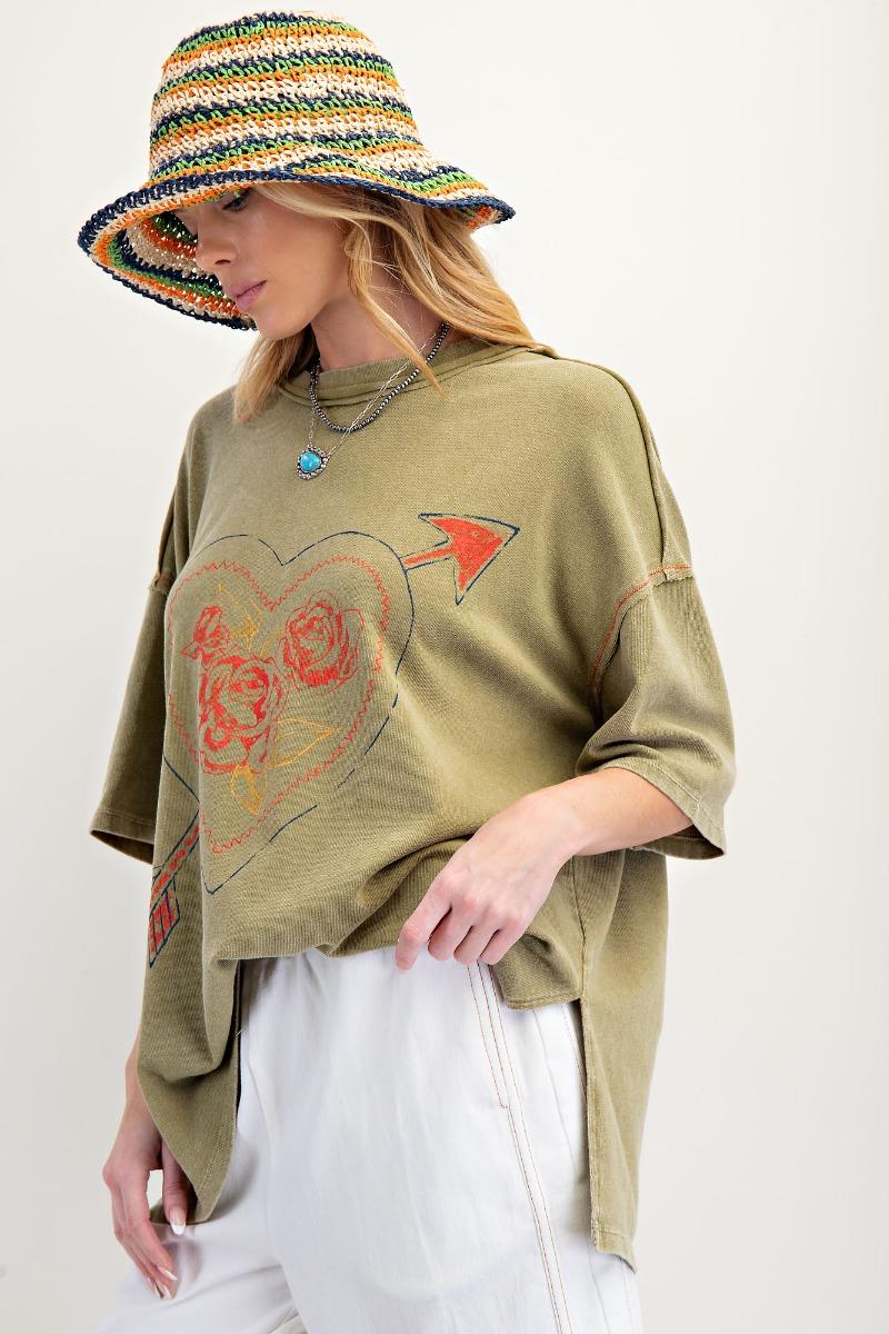 Heart Print Mineral Washed Cotton Jersey