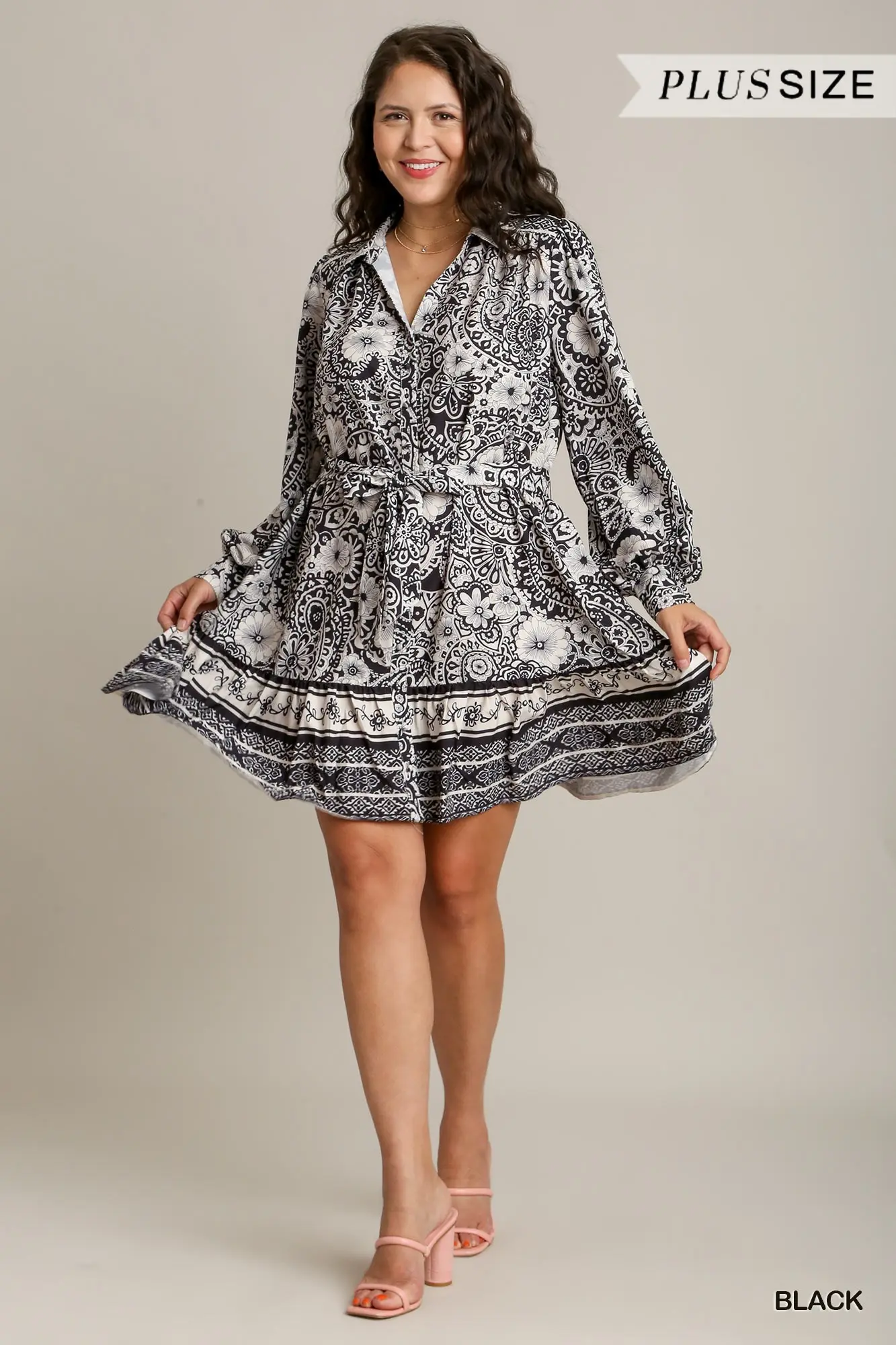 Black & White Border Print Mini Dress