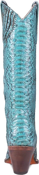 Corral Women's Turquoise Full Python Snip Toe Tall Exotic Cowboy Boots